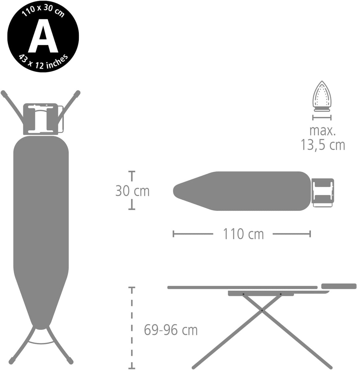Brabantia 2mm Built-in-Foam Ironing Board Cover (A Board/Metalised) Heat-Resistant, Non-Slip, Durable Cotton & Foam, Cord Fastener | Fairtrade Metalized Cover | 100% Cotton Cover for Your Existing Foam Layer Ironing Board A