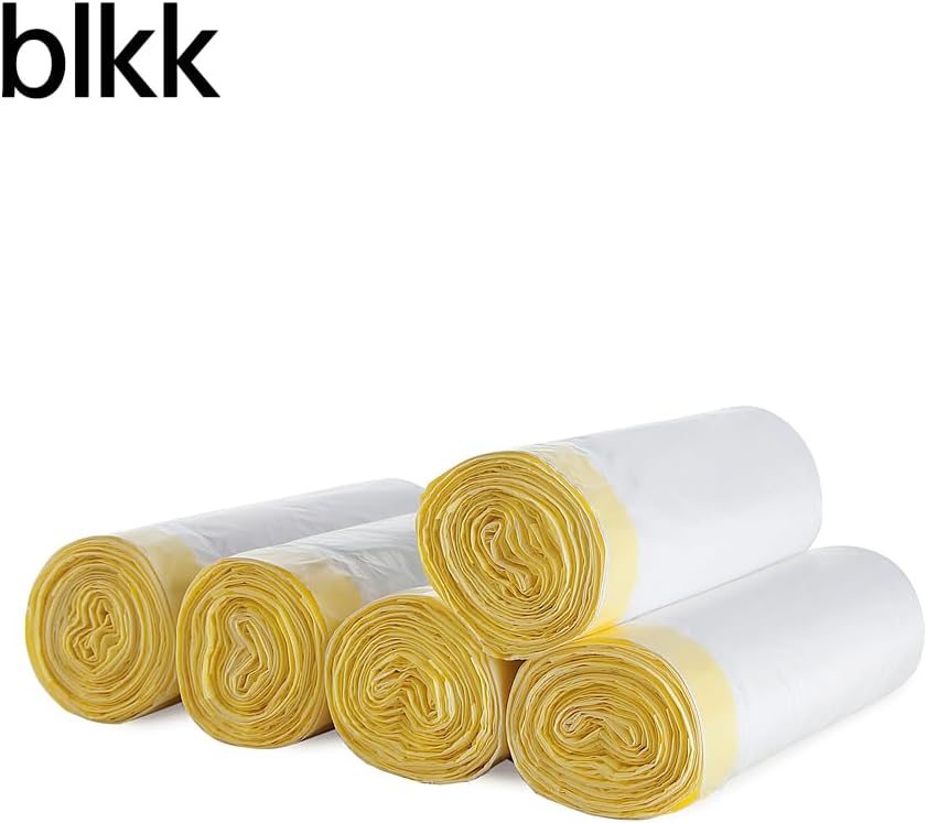 blkk Bin Bags Heavy Duty Bin Liners 50L Swing Bin Liners Strong Pedal Drawstring Bin Bags with Tie Handle Unscented (5 Rolls, 100 Counts in All)