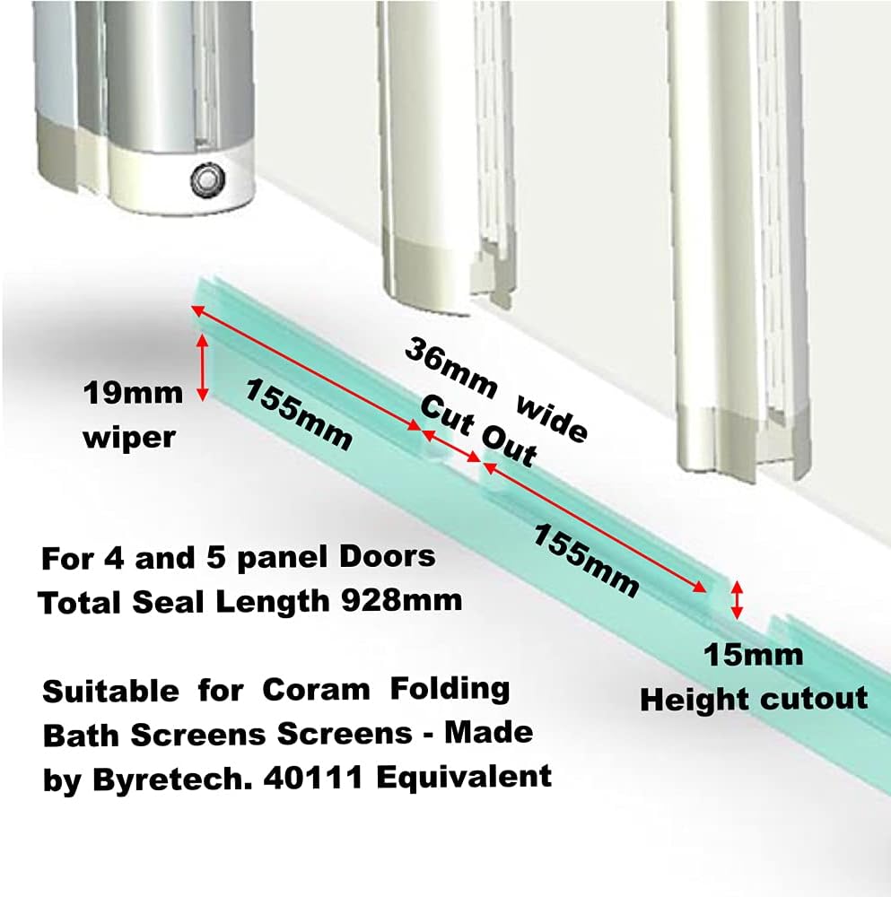 Replacement Seal for Folding Bath Screens, Chrome, Vinyl, 93 cm
