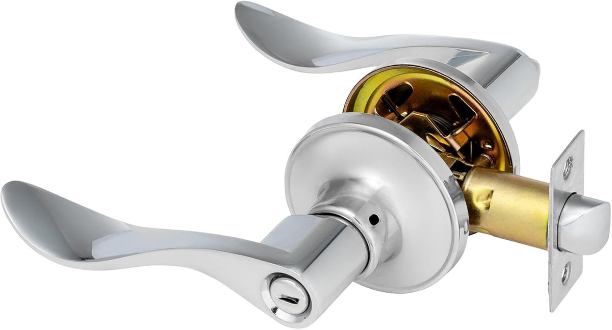 XFORT Cabriole Privacy Knob Set Polished Chrome, Keyless Door Knob with Lock for Internal Wooden Bathroom Doors, Complete Set with Tubular Latch