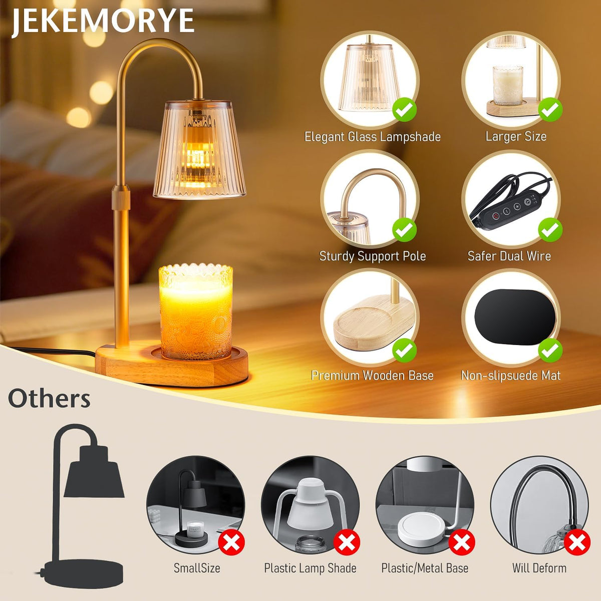 Candle Warmer Lamp with Timer - Electric Wax Melter Flameless Burner Heater