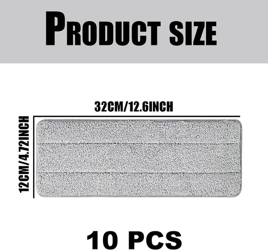 10 Microfibre Mop Pads, Washable Dry/Wet Replacement for All Spray Mops, Fit for Hardwood, Marble, Tiles, Laminate (Grey)