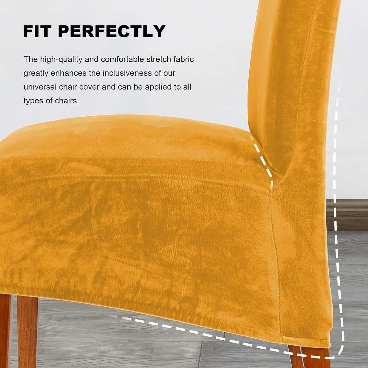 CMAKER Velvet Dining Chair Covers, Stretch Large Chair Slipcover, Spandex High Back Chairs Cover Elastic Washable Removable XL Chair Protector,Set of 2,Gold