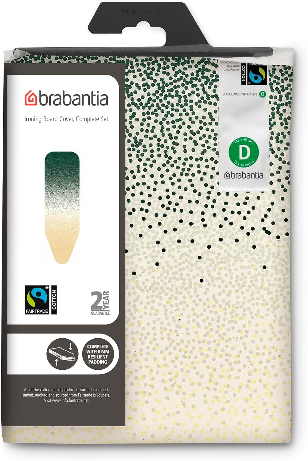 Brabantia - Ironing Board Cover D with 8 mm Foam Padding, Fairtrade Cotton, Durable and Easy Fit for Enhanced Ironing Performance – New Dawn, 135 x 45 cm