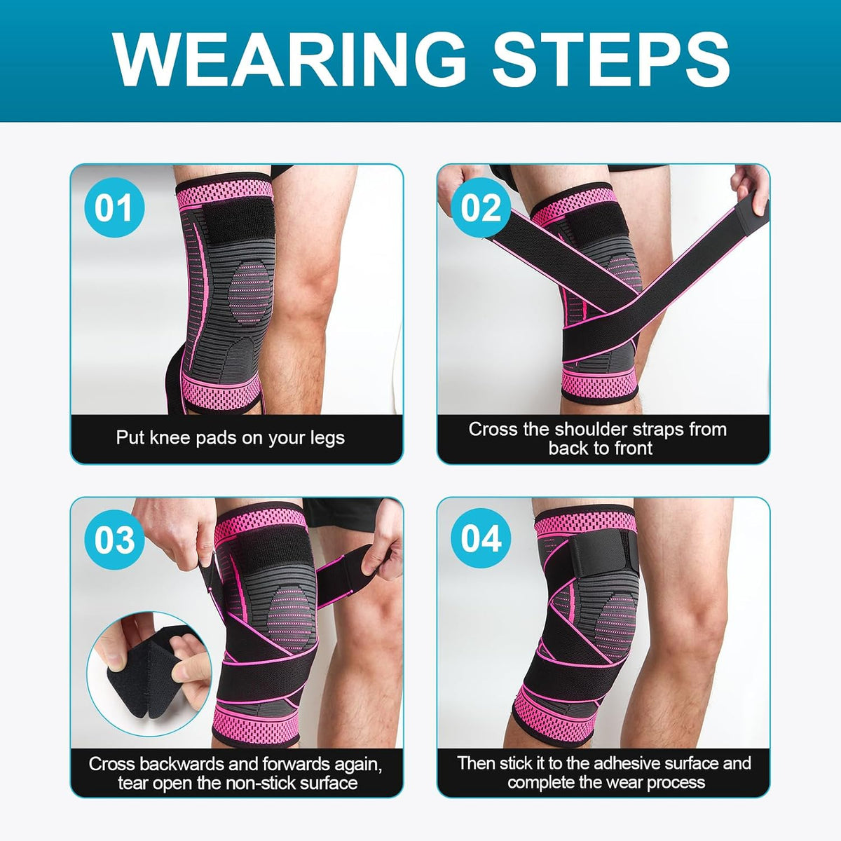 Plus Size Knee Support for Women Men Extra Large Brace 3xl 4xl 5xl for Obese People Arthritis Meniscus Tear Adjustable Knee Compression Sleeve for Sports Bodybuilding 2 Pack (Rose red, 5XL)