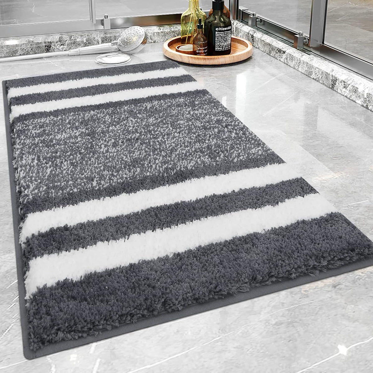 Pauwer Soft 45 x 65 cm Bath Mats, Microfiber Fluffy Non Slip Bathroon Rug Water Absorbent Washable Thick Bath Shower Rug for Bathroom
