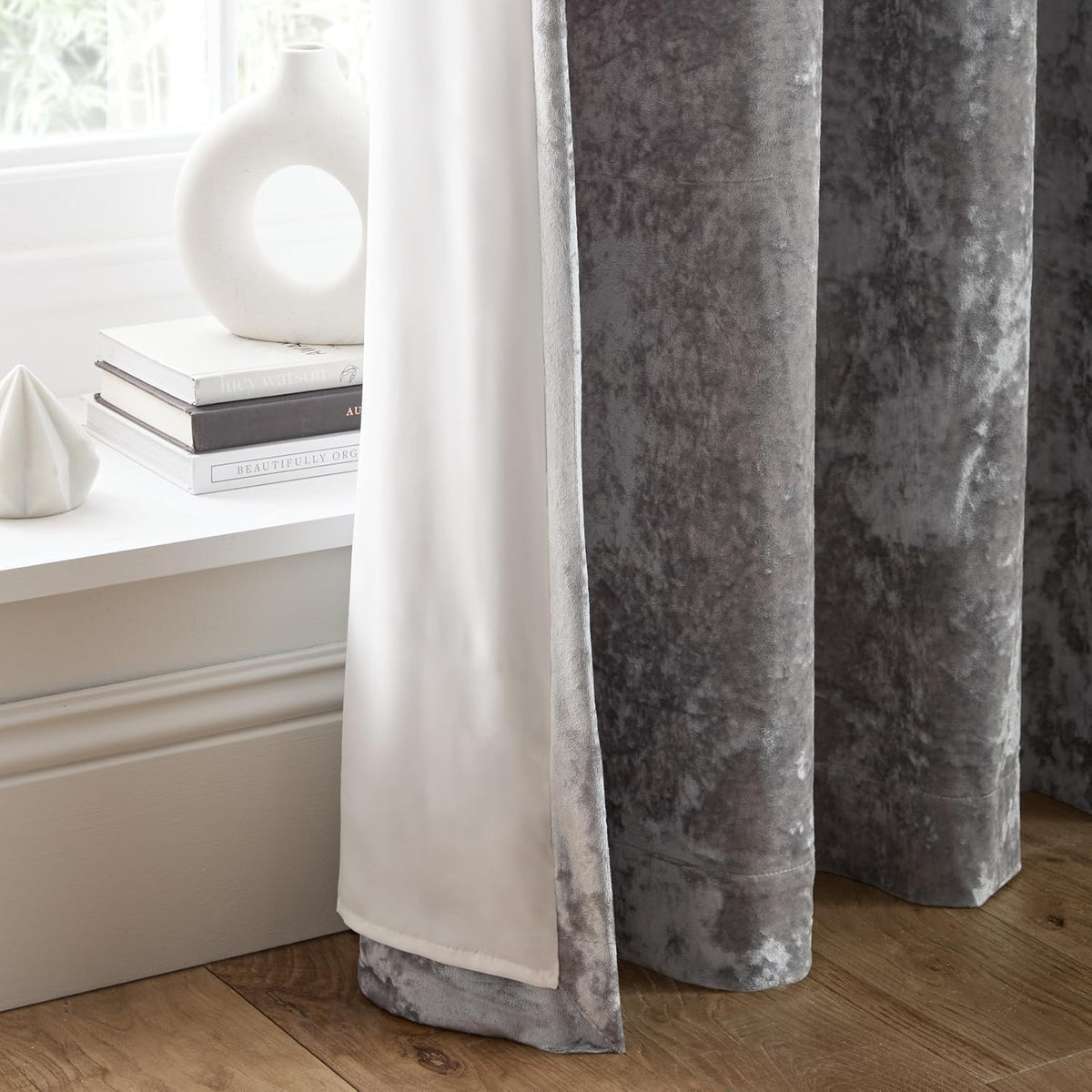 Catherine Lansfield Crushed Velvet 90x90 Inch Eyelet Curtains Silver Grey