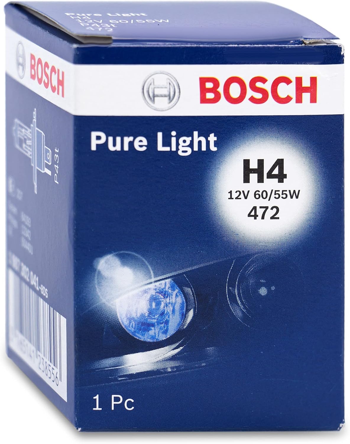Bosch H4 (472) Pure Light Halogen Headlight Bulb, 12 V 60/55 W