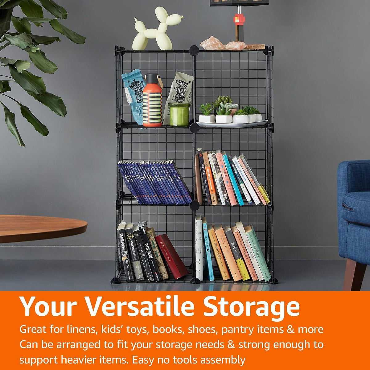 Amazon Basics 6 Cube Wire Grid Stackable Storage Shelves, Black, 66 x 32 x 96.5 cm