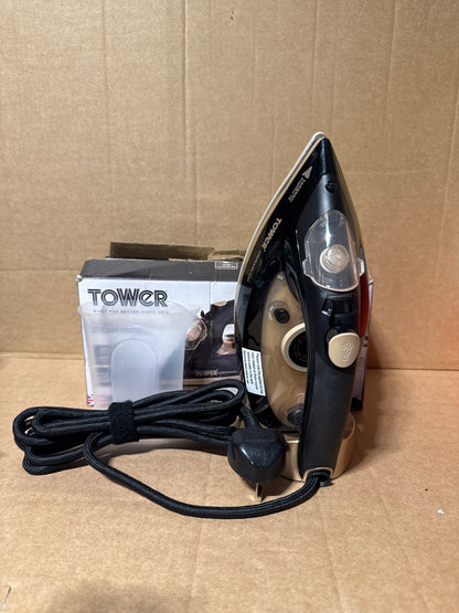 Tower Steam Iron 3100W, Extra-Long 3m Cord for Flexible Ironing, Fast Heat-Up, 190g Steam Boost for Fast Crease Removal, Ceramic Soleplate, 360ml Tank, Gold & Black (T22021GLD)