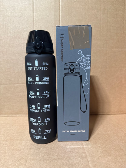 Roe Tenpo Water Bottle 1L, Sports Water Bottle with Time Markings, BPA-Free, Leak-Proof Drinks Bottle, Perfect for Running, Cycling, Gym, Yoga, Camping and Outdoor Activities
