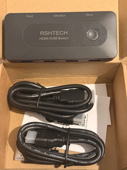 RSHTECH 4K@60Hz KVM Switch, 2 PCs Share 4x USB 3.0 + 1x Monitor (RSH-A301)