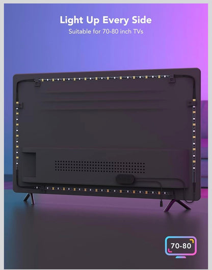Govee LED TV Backlight 4.6M, RGBIC LED Strip Light for 70-80 inch TVs, Intelligent Lights with Bluetooth and Wi-Fi, Works with Alexa & Google Assistant, Music Sync, 219+ Scene Modes, Adapter Power
