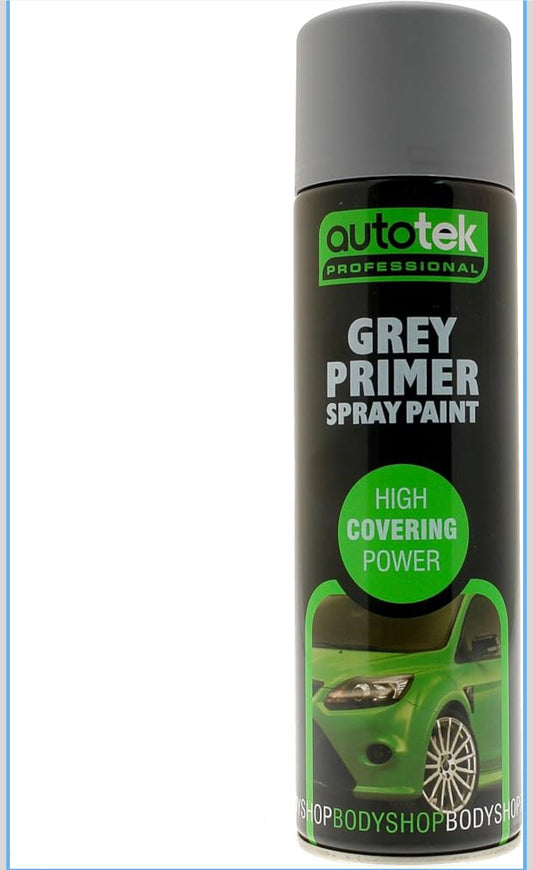 Autotek Professional High Covering Power Spray Paint, Grey Primer, 500 ml