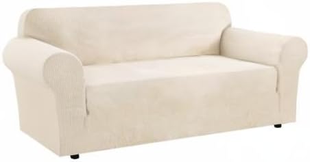 BellaHills Super Stretch Sofa Covers Couch Covers Sofa Slipcovers Furniture Protector for Sofas/Kids/Pets | Form Fitted Jacquard with Elastic Bottom, Thick Soft Non Slip (3 Seater，Natural)