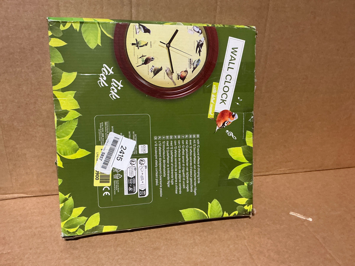 Out of the Blue Plastic Wall Clock with Birds Design, Multicolour, l x 32 cm w