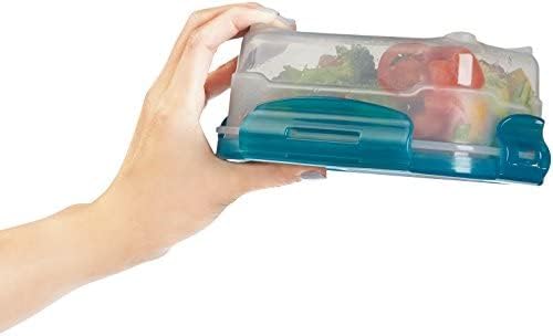 Amazon Basics Air-Locked Leak-Proof, Stackable & Airtight Fridge/Freezer Containers with Lids, BPA-Free Plastic, Microwave and Dishwasher Safe 3-Piece Food-Storage Set, 3 x 0.6 liter, Light Blue