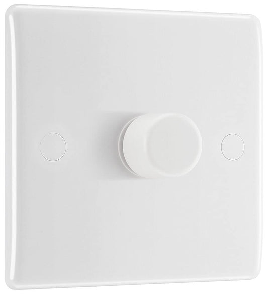 BG Electrical Intelligent Single Wall Dimmer Switch, 2 Way, Round Edge, Nexus 800 Series, White Moulded, 200W, 881