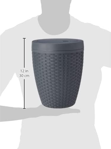 Addis Faux Rattan Round Swing Lid Bathroom Bin, Charcoal, 517488
