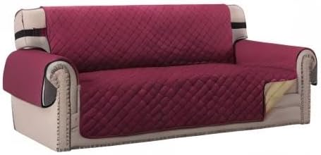 BellaHills Sofa Covers Water Resistant Sofa Cover 3 Seater Reversible Sofa Slipcovers Sofa Protectors from Cats Couch Covers with Non Slip Elastic Straps for Kids Pets (Sofa, Burgundy/Tan)