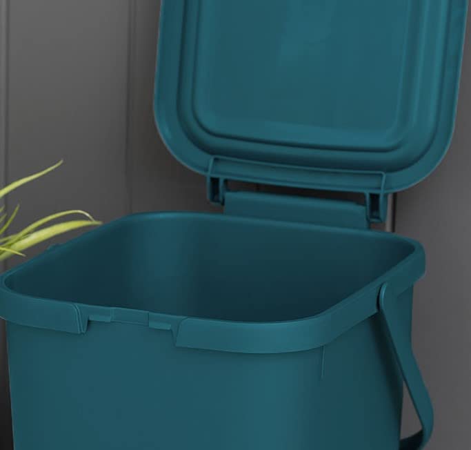 Addis 519354 Kitchen Recycling & General Storage bin 18 litres Stackable Food Waste Organiser Caddy with Clip lock lid & carrying Handle, Deep Teal Green