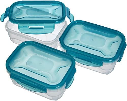 Amazon Basics Air-Locked Leak-Proof, Stackable & Airtight Fridge/Freezer Containers with Lids, BPA-Free Plastic, Microwave and Dishwasher Safe 3-Piece Food-Storage Set, 3 x 0.6 liter, Light Blue