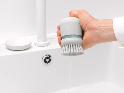 Brabantia Refillable Soap Dispensing Washing Up Brush (Light Grey) Secure Grip Palm Brush with Storage Tray