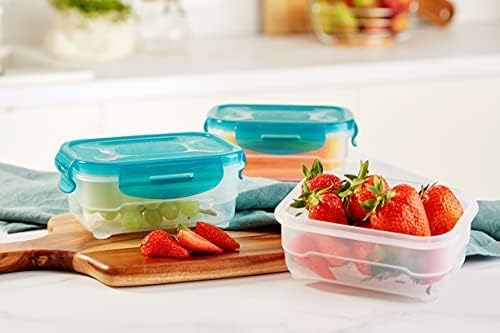 Amazon Basics Air-Locked Leak-Proof, Stackable & Airtight Fridge/Freezer Containers with Lids, BPA-Free Plastic, Microwave and Dishwasher Safe 3-Piece Food-Storage Set, 3 x 0.6 liter, Light Blue