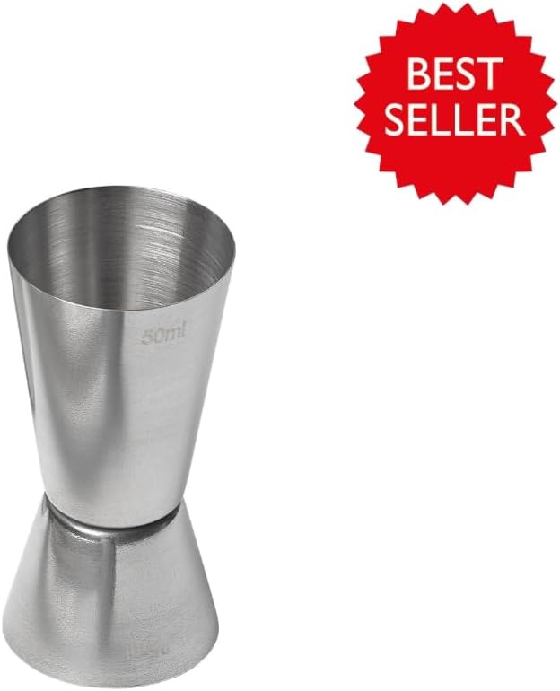 Tala Stainless Steel Cocktail Jigger - Dual Spirit Measuring Cup for Home Bar - Single & Double Shot Measure, 25ml & 50ml, Silver