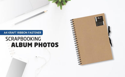 A4 Kraft Ribbon Fastener Scrapbooking Album Photos Wiro Bound Display Book 40 Sheets-21cmx29.7cm