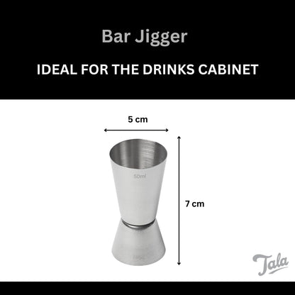Tala Stainless Steel Cocktail Jigger - Dual Spirit Measuring Cup for Home Bar - Single & Double Shot Measure, 25ml & 50ml, Silver