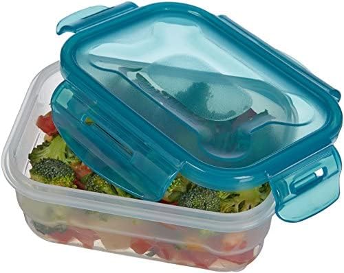 Amazon Basics Air-Locked Leak-Proof, Stackable & Airtight Fridge/Freezer Containers with Lids, BPA-Free Plastic, Microwave and Dishwasher Safe 3-Piece Food-Storage Set, 3 x 0.6 liter, Light Blue