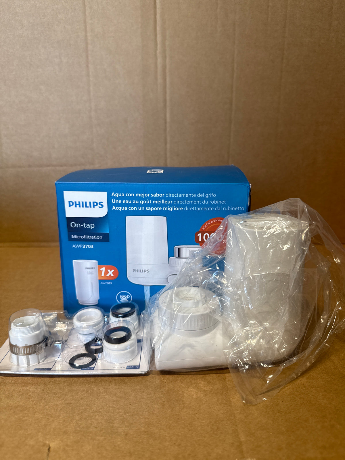 Philips Water Ontap Filter AWP3703 MICROFILTRATION, 1000 L filtration capacity, reduces chlorine, sediment, and other taste-impacting substances (Packing May Vary), White
