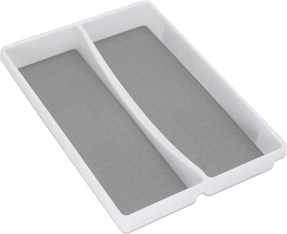 Addis Premium Soft touch 2 Twin Compartment Drawer large Utensil Cutlery Organiser Tray, White & Grey new 2 Sections