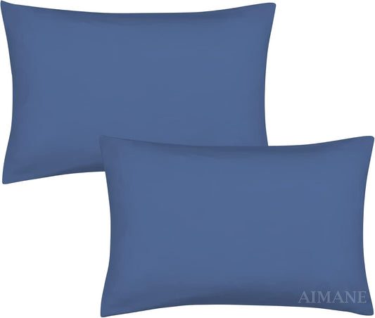 AIMANE® Percale Pair of Housewife Pillowcases 50 x 75 CM Polycotton Easy Care Plain Dyed Pillowcases Envelope Closure (Blue, Housewife Pillowcases)