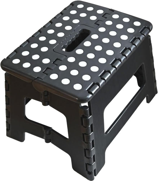 Armo® Folding Stool Step Down Footstool With Carry Handle Compact Foldable Foot Stool DIY Footstool Ladder MAX Weight 150KG (Black)
