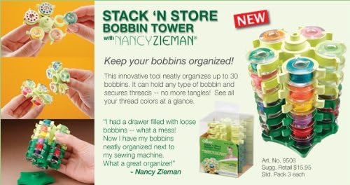 Clover Stack n Store Bobbin Tower, Elastomer, Green, 1 (package may vary), 3.5"X3.75"