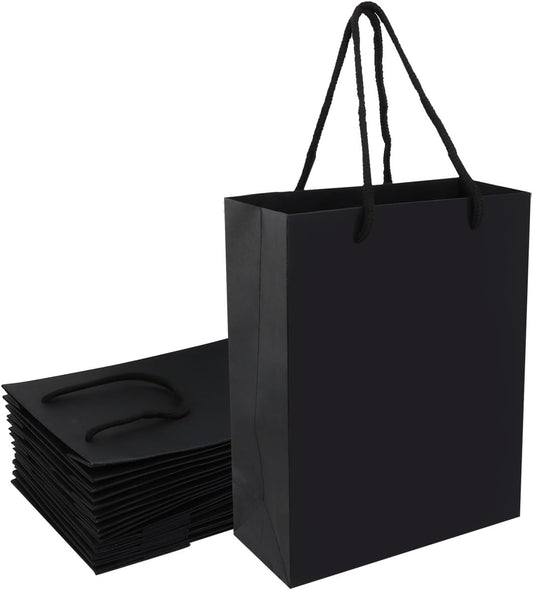 ASelected 13Pcs black gift bag 15X7X20Cm Black Paper Gift Bags with Handles Can Be Reused For Birthday Wedding Shopping Parties