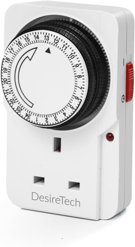 Desiretech Plug-in Timer Switch, 24 Hour Segment Timer, Light Plug Socket to Control Appliances Up to 3120W, For Home Security, Deters Burglars, Automatic On/Off, Ideal for Christmas Lights - White