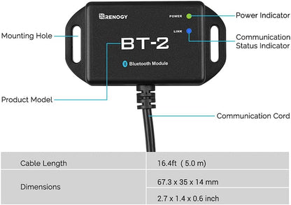 Renogy Bluetooth Module with RJ45 Communication Port, Monitoring via Smartphone for Solar Charge Controller(Rover Elite20-40) Smart Lithium Batteries and Inverter Chargers