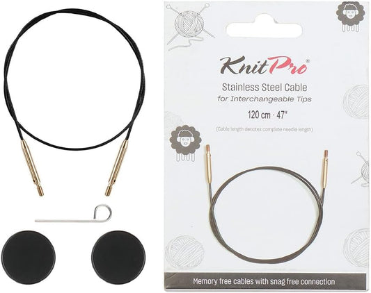 KnitPro - KnitPro The Mindful Collection Stainless Steel Black/Gold Fixed Interchangeable Cable for 120cm Needle - 1 Piece