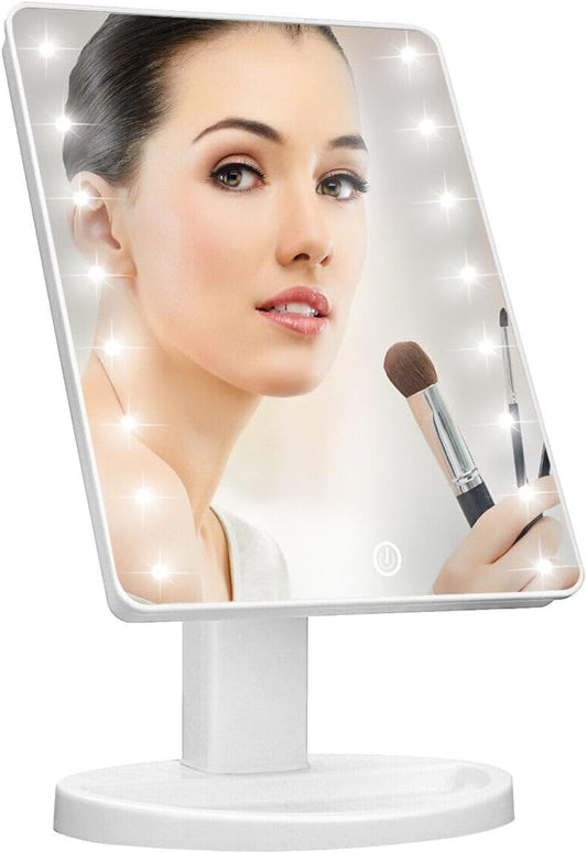 Vivo Technologies 16 LED Touch Vanity Makeup Mirror – Portable Tabletop Cosmetic Light with Tray, 180° Swivel Rotation, Touch Control, White – UK Plug