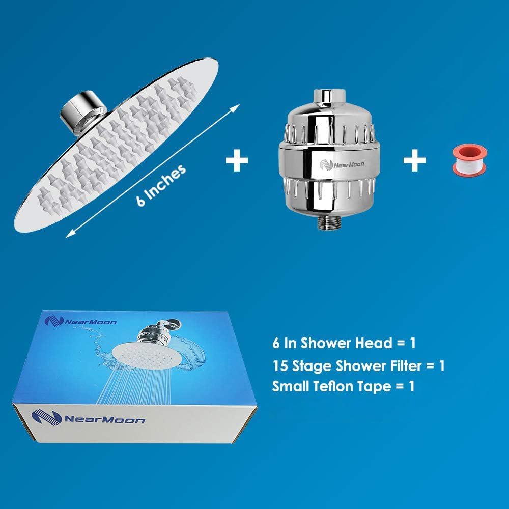 NearMoon Shower Head and 15 Stage Shower Filter Combo, High Pressure Filtered Showerhead Softener for Hard Water, Removes Chlorine zcisFluoride and Harmful Substances- 1 Replaceable Filter Cartridge