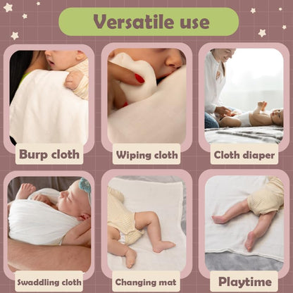 NatureMark 10-Pack Baby Muslin Cloths - 100% Cotton Burp Cloths - Soft and Absorbent for Nursing & Baby Care, Washcloths - White, 70 x 70 cm