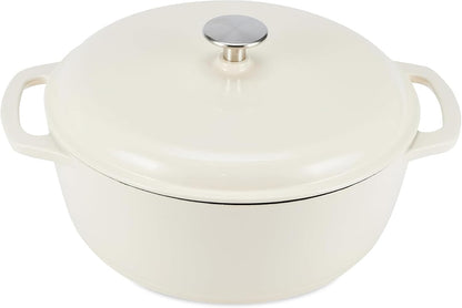 Amazon Basics Enamelled Cast Iron Dutch Oven Casserole with Lid, Heavy-Duty, Round, 4.1 L, White