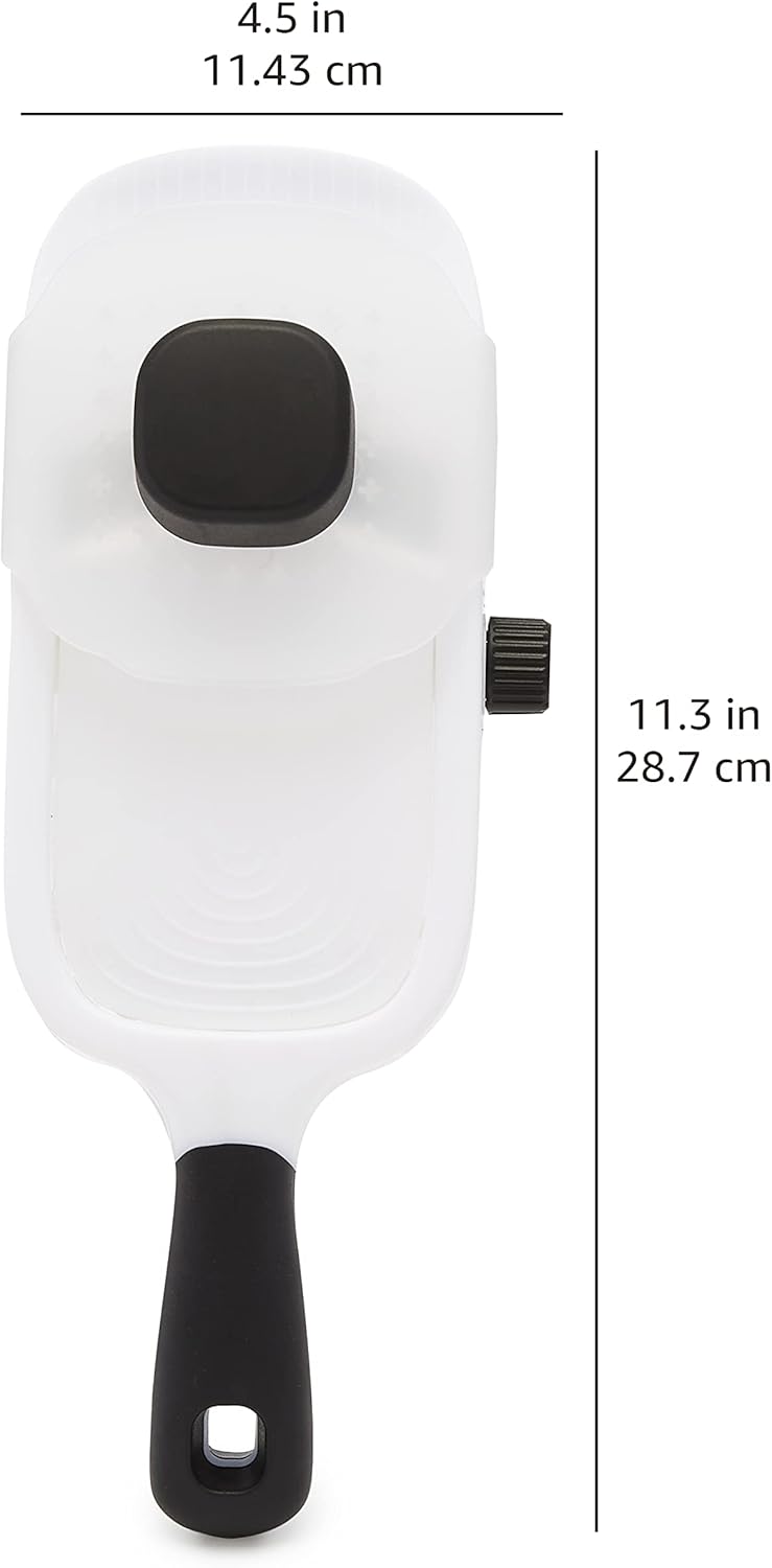 Amazon Basics Mandoline Slicer, Hand-Held Potato Vegetable Fruit Slicer with 3 Adjustable Settings and Safety Guard, 28.7 x 11.4 x 6.4 cm, White