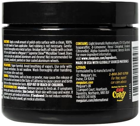 Meguiar's G211606EU Metal Polish 170g Suitable for aluminium (polished, cast and billet), chrome, stainless steel, brass, copper, silver and other bright-work components