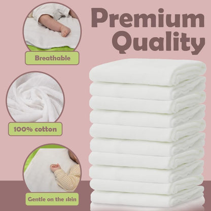 NatureMark 10-Pack Baby Muslin Cloths - 100% Cotton Burp Cloths - Soft and Absorbent for Nursing & Baby Care, Washcloths - White, 70 x 70 cm