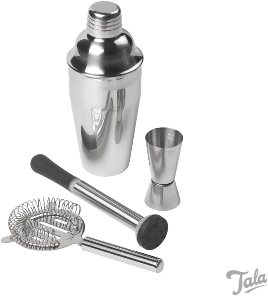 Tala Stainless Steel Cocktail Jigger - Dual Spirit Measuring Cup for Home Bar - Single & Double Shot Measure, 25ml & 50ml, Silver