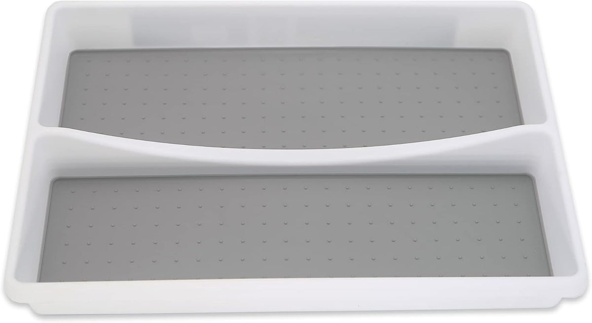 Addis Premium Soft touch 2 Twin Compartment Drawer large Utensil Cutlery Organiser Tray, White & Grey new 2 Sections